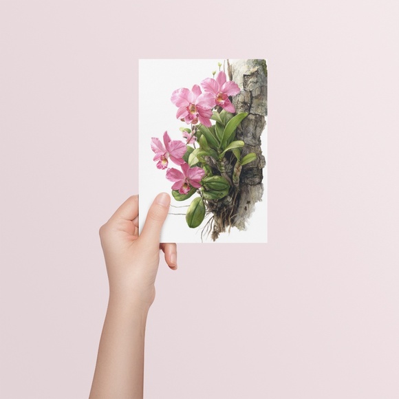 Watercolor Pink Orchids Wall Art Print Unframed - Elegant Floral Serenity - Picture 5 of 7